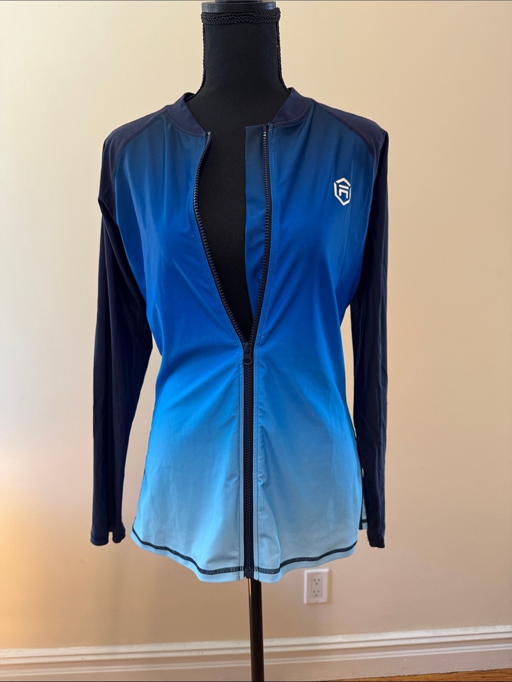 Blue Ombre Zip-Front swim coverup